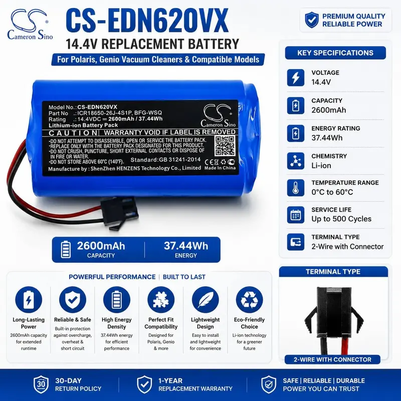 Polaris Genio Vacuum Battery – 14.4V 2600Mah Li-Ion (37.44Wh) For Models 600, 601, 605 1