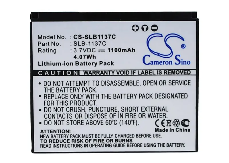 Samsung Digimax I7 Camera Battery – 3.7V 1100Mah Li-Ion (4.07Wh) 1