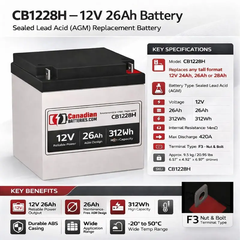 Ses Bt24-12(Ii) Ups Battery – 12V 24Ah Sla With F3 Nut-And-Bolt Terminals 1