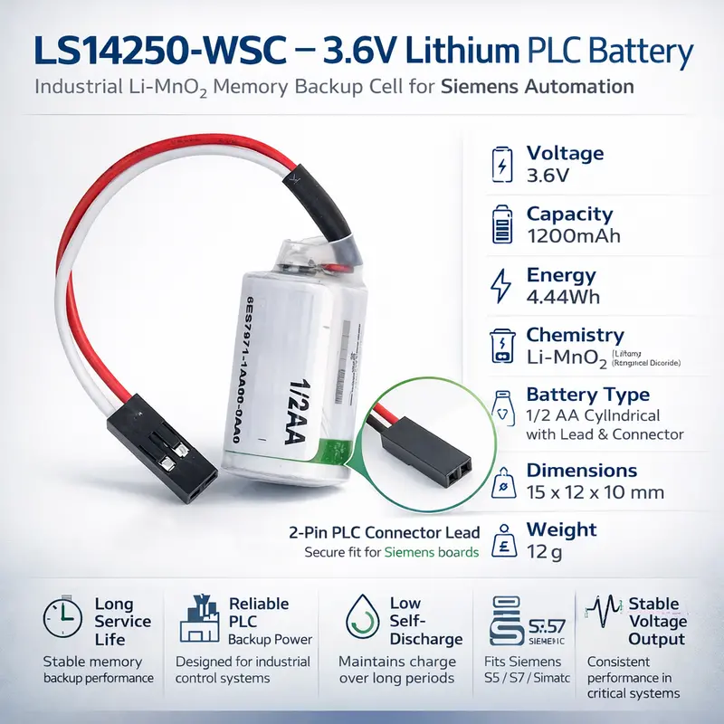 Siemens Plc Backup Battery – 3.6V 1200Mah For 6Es7971-1Aa00-0Aa0 (4.44Wh) 1