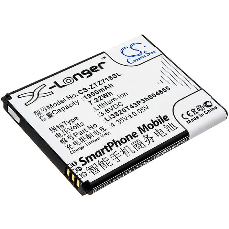 Zte Jasper Lte Li-Polymer Smartphone Battery – 3.8V, 1900Mah, 7.22Wh (Model: Li3820T43P3H604655) 1